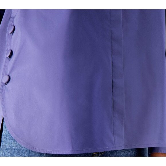 Denim & Co. Stone Khaki Coolmax Curved Hem Shirt with Button Detail Size M - Picture 4 of 6